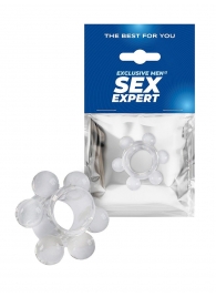 Прозрачное эрекционное кольцо с 6 стимулирующими шариками - Sex Expert - в Благовещенске купить с доставкой