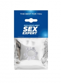 Прозрачное эрекционное кольцо с шариками и шипами - Sex Expert - в Благовещенске купить с доставкой