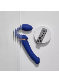 Синий безремневой страпон Multi Orgasm Bendable Strap-On size L с клиторальной стимуляцией - Strap-on-me - купить с доставкой в Благовещенске