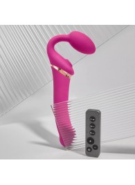 Ярко-розовый безремневой страпон Multi Orgasm Bendable Strap-On size XL с клиторальной стимуляцией - Strap-on-me - купить с доставкой в Благовещенске