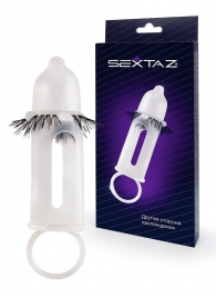 Эластичная насадка на пенис с подхватом мошонки и стимулирующими «ресничками» - Sextaz - в Благовещенске купить с доставкой