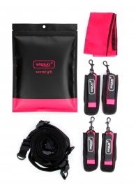 Черно-розовый эротический набор: фиксатор, оковы, наручники, повязка - Erokay - купить с доставкой в Благовещенске