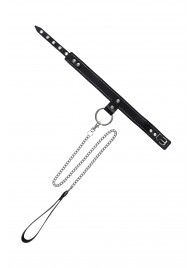 Черный узкий однослойный ошейник с серебристым поводком-цепочкой - Pecado - купить с доставкой в Благовещенске