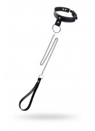 Черный узкий однослойный ошейник с серебристым поводком-цепочкой - Pecado - купить с доставкой в Благовещенске