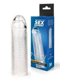 Прозрачная закрытая насадка на пенис с ребрышками - 16 см. - Sex Expert - в Благовещенске купить с доставкой