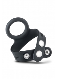 Черное эрекционное кольцо с подхватом мошонки на кнопках VS6 - Blush Novelties - в Благовещенске купить с доставкой