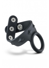 Черное эрекционное кольцо с подхватом мошонки на кнопках VS6 - Blush Novelties - в Благовещенске купить с доставкой