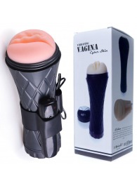Телесный мастурбатор-вагина в черной колбе с вибрацией - Boys of Toys - в Благовещенске купить с доставкой