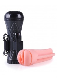 Телесный мастурбатор-вагина в черной колбе с вибрацией - Boys of Toys - в Благовещенске купить с доставкой