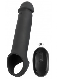 Черная вибронасадка для пениса с хомутом для мошонки и пультом ДУ Remote Controlled Penis Extension - Orion - в Благовещенске купить с доставкой