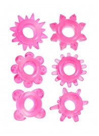 Набор из 6 розовых эрекционных колец с различным рельефом - Erowoman-Eroman - в Благовещенске купить с доставкой
