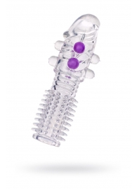 Гелевая прозрачная насадка с шариками и шипами - 14 см. - Toyfa Basic - в Благовещенске купить с доставкой