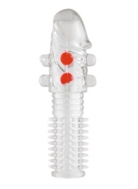 Гелевая прозрачная насадка с шариками и шипами - 14 см. - Toyfa Basic - в Благовещенске купить с доставкой