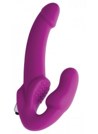 Ярко-розовый безремневой вибрострапон Evoke Vibrating Strapless Silicone Strap-on Dildo - XR Brands - купить с доставкой в Благовещенске