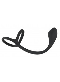 Эрекционное кольцо с утяжкой на мошонку и анальным плаг Black Velvets - Orion - в Благовещенске купить с доставкой