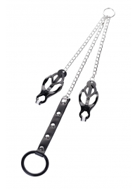 Черно-серебристые зажимы для сосков с кольцом для пениса TOYFA Metal - ToyFa - купить с доставкой в Благовещенске