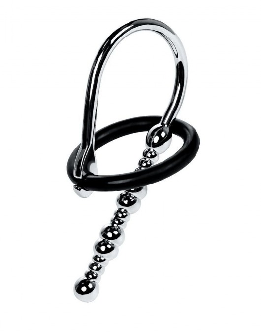 Серебристый уретральный плаг-бусины TOYFA Metal с мягким фиксириющим кольцом - ToyFa - купить с доставкой в Благовещенске