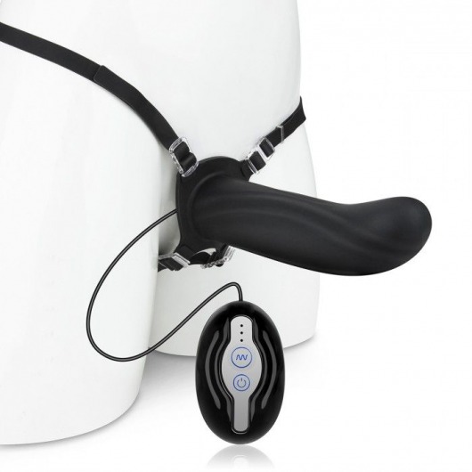 Черный страпон с вибратором Mojo Ghia - Seven Creations - купить с доставкой в Благовещенске