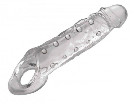 Прозразная закрытая насадка на пенис с поддержкой мошонки Clearly Ample Penis Enhancer - 22 см. - XR Brands - в Благовещенске купить с доставкой