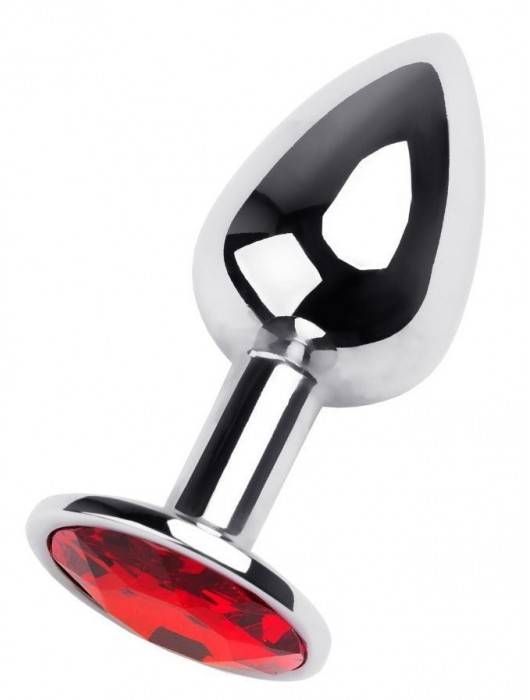 Маленькая коническая серебристая анальная пробка с красным кристаллом - 7 см. - ToyFa - купить с доставкой в Благовещенске