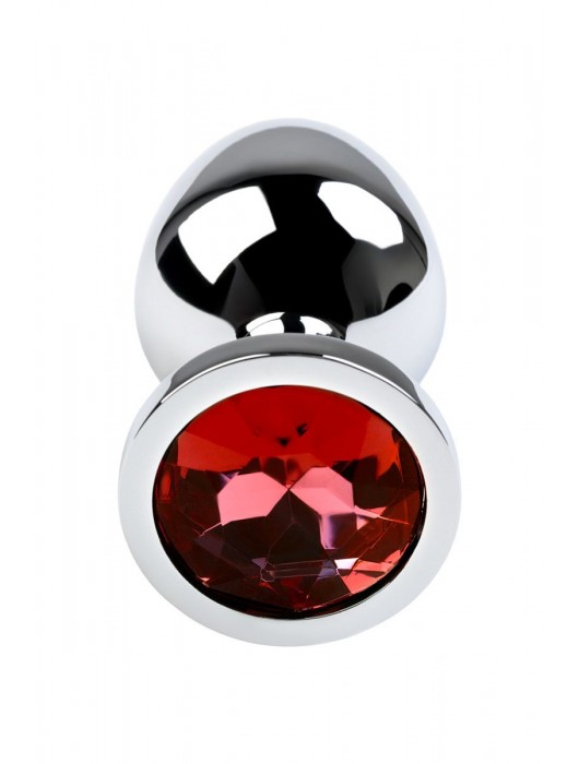 Серебристая коническая анальная пробка с красным кристаллом - 8 см. - ToyFa - купить с доставкой в Благовещенске