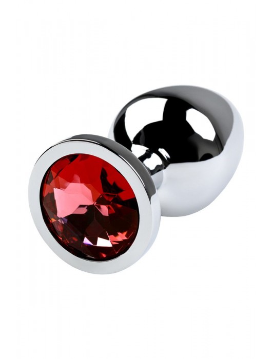 Серебристая коническая анальная пробка с красным кристаллом - 8 см. - ToyFa - купить с доставкой в Благовещенске