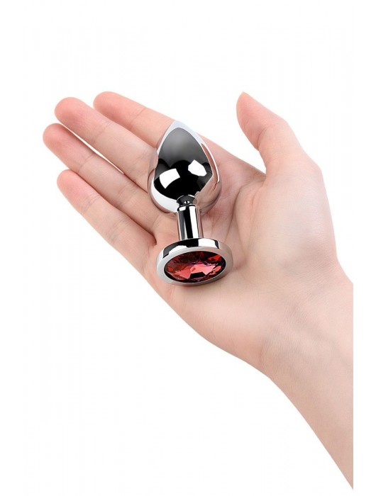 Серебристая коническая анальная пробка с красным кристаллом - 8 см. - ToyFa - купить с доставкой в Благовещенске