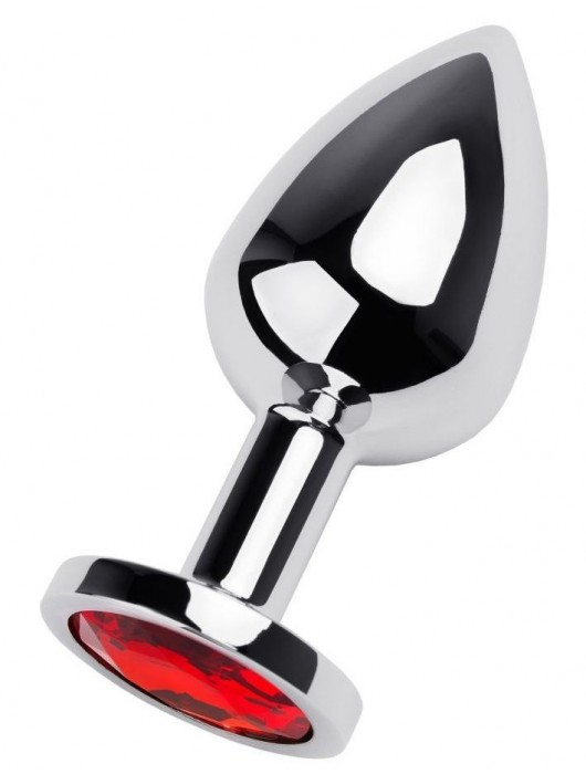 Серебристая коническая анальная пробка с красным кристаллом - 8 см. - ToyFa - купить с доставкой в Благовещенске