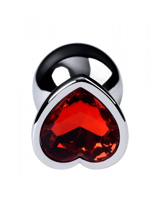 Серебристая коническая анальная пробка с красным кристаллом-сердечком - 7 см. - ToyFa - купить с доставкой в Благовещенске