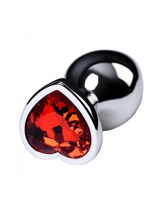 Серебристая коническая анальная пробка с красным кристаллом-сердечком - 7 см. - ToyFa - купить с доставкой в Благовещенске