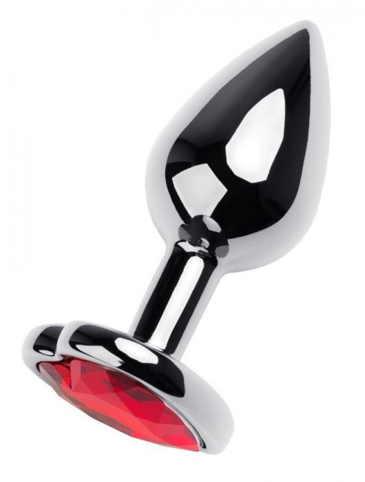 Серебристая коническая анальная пробка с красным кристаллом-сердечком - 7 см. - ToyFa - купить с доставкой в Благовещенске