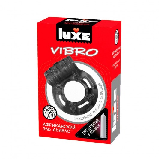 Чёрное эрекционное виброкольцо Luxe VIBRO  Африканский Эль Дьябло  + презерватив - Luxe - в Благовещенске купить с доставкой