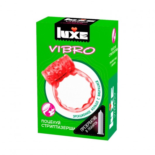 Розовое эрекционное виброкольцо Luxe VIBRO  Поцелуй стриптизёрши  + презерватив - Luxe - в Благовещенске купить с доставкой