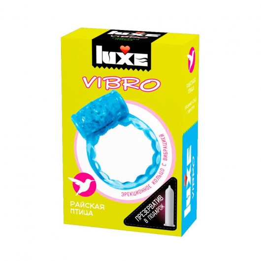 Голубое эрекционное виброкольцо Luxe VIBRO  Райская птица  + презерватив - Luxe - в Благовещенске купить с доставкой