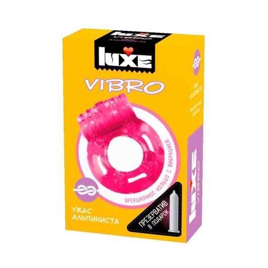 Розовое эрекционное виброкольцо Luxe VIBRO  Ужас Альпиниста  + презерватив - Luxe - в Благовещенске купить с доставкой