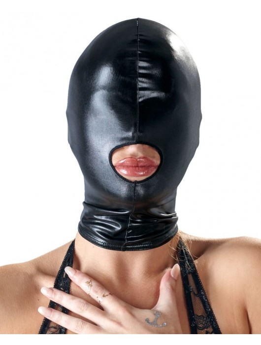 Черная эластичная маска на голову с отверстием для рта - Orion - купить с доставкой в Благовещенске