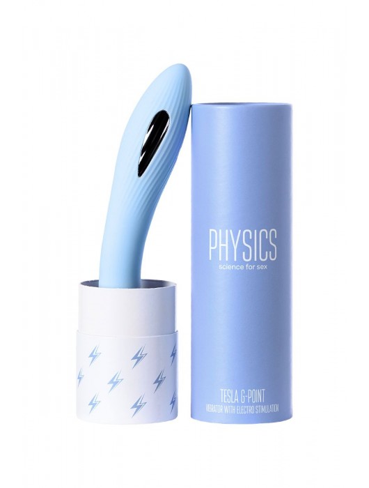 Голубой силиконовый вибратор с электростимуляцией TESLA G-POINT - 21 см. - ToyFa - купить с доставкой в Благовещенске