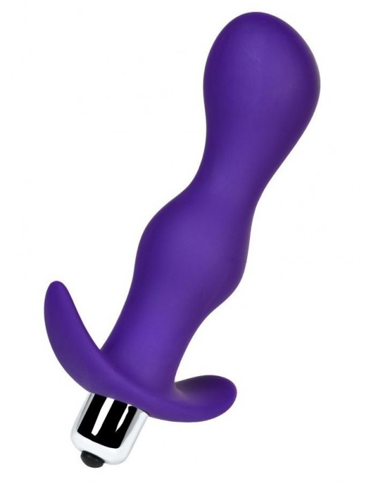 Фиолетовая изогнутая анальная вибропробка - 14 см. - A-toys