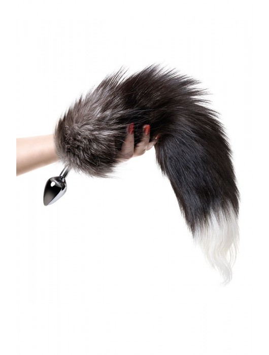 Серебристая металлическая анальная втулка с хвостом чернобурой лисы - размер S - ToyFa - купить с доставкой в Благовещенске