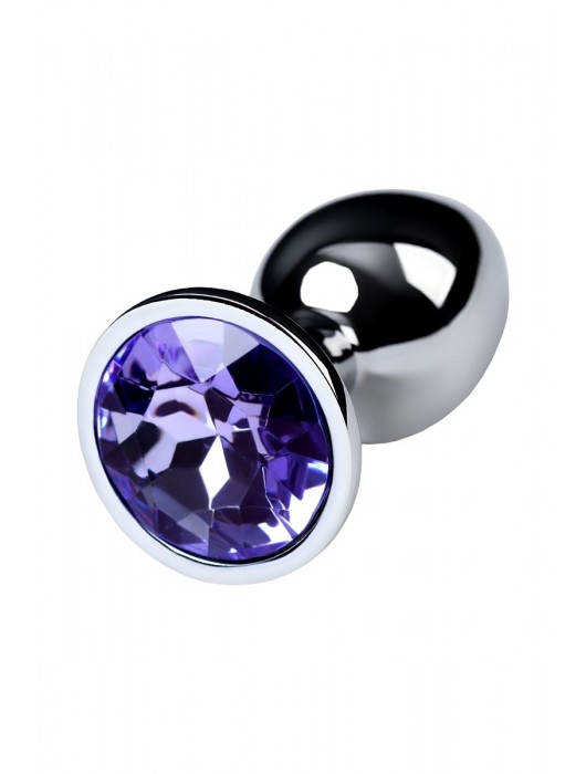 Серебристая конусовидная анальная пробка с фиолетовым кристаллом - 7 см. - ToyFa - купить с доставкой в Благовещенске