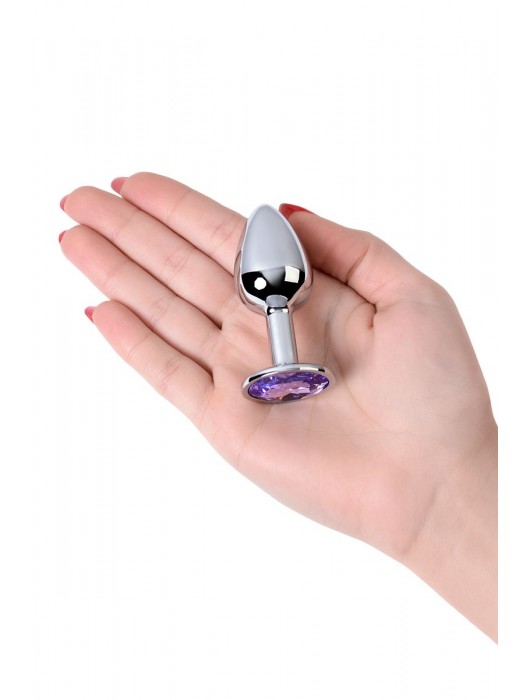 Серебристая конусовидная анальная пробка с фиолетовым кристаллом - 7 см. - ToyFa - купить с доставкой в Благовещенске