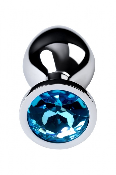 Серебристая конусовидная анальная пробка с голубым кристаллом - 8 см. - ToyFa - купить с доставкой в Благовещенске
