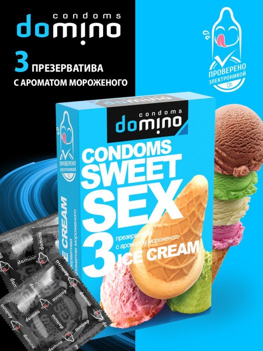 Презервативы для орального секса DOMINO Sweet Sex с ароматом мороженого - 3 шт. - Domino - купить с доставкой в Благовещенске