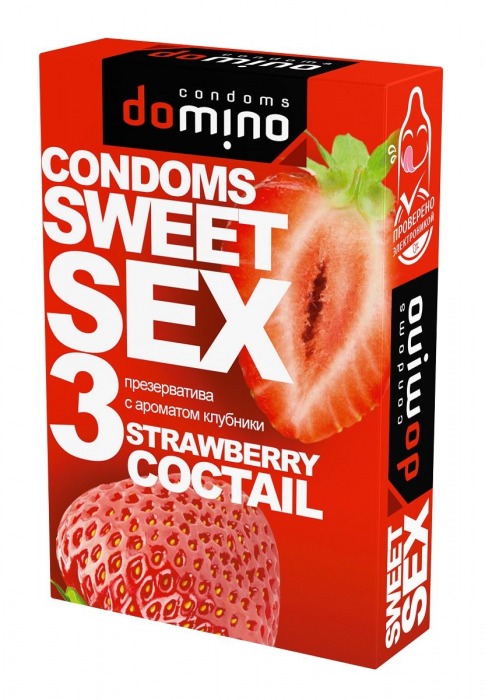 Презервативы для орального секса DOMINO Sweet Sex с ароматом клубничного коктейля  - 3 шт. - Domino - купить с доставкой в Благовещенске