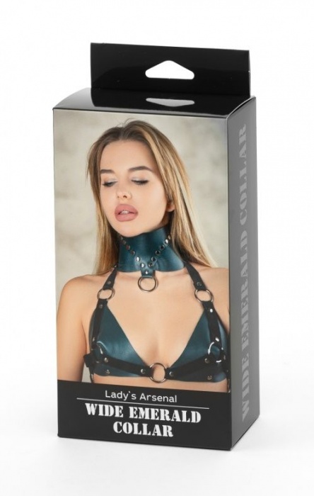 Изумрудный широкий ошейник Ladys Arsenal с заклепками - БДСМ Арсенал - купить с доставкой в Благовещенске