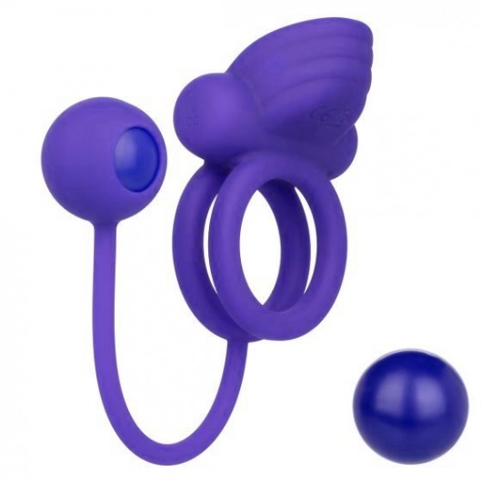 Фиолетовое эрекционное кольцо с утяжелителем Silicone Rechargeable Dual Rockin Rim Enhancer - California Exotic Novelties - в Благовещенске купить с доставкой