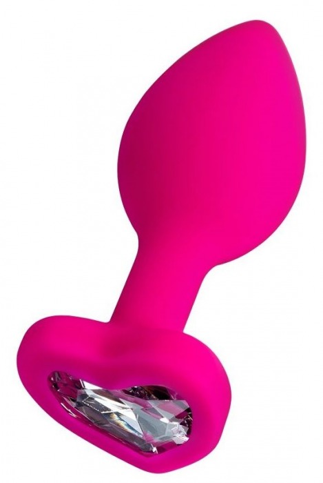 Розовая анальная втулка Diamond Heart с прозрачным кристаллом - 8 см. - ToyFa - купить с доставкой в Благовещенске