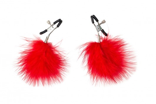 Зажимы на соски с красным пухом Euphoric - Lola Games - купить с доставкой в Благовещенске