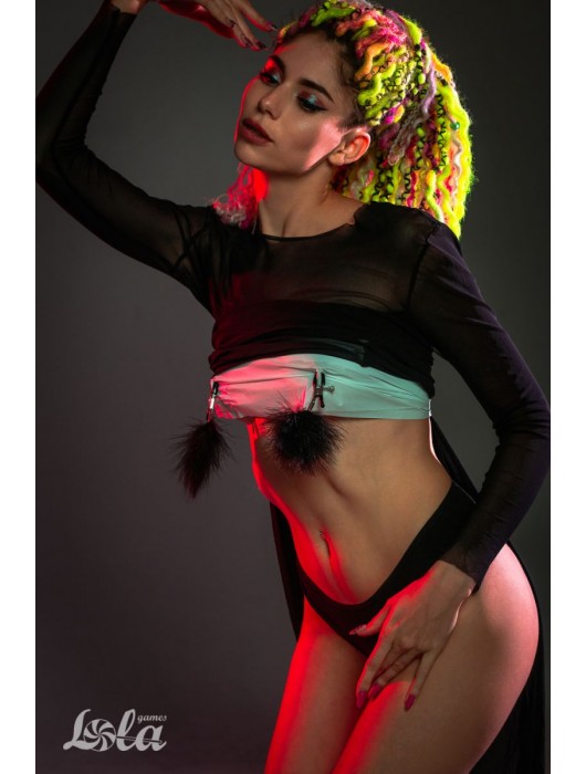 Зажимы на соски с черным пухом Euphoric - Lola Games - купить с доставкой в Благовещенске