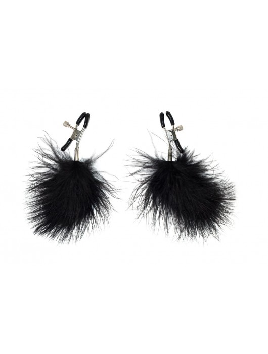 Зажимы на соски с черным пухом Euphoric - Lola Games - купить с доставкой в Благовещенске